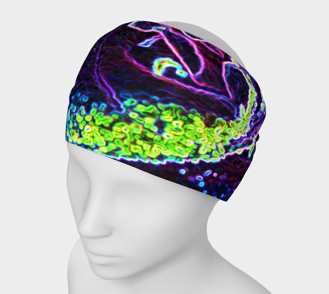 Wide Fabric Headband, Graphic Black White Blue and Green Rose Detail, Face Covering