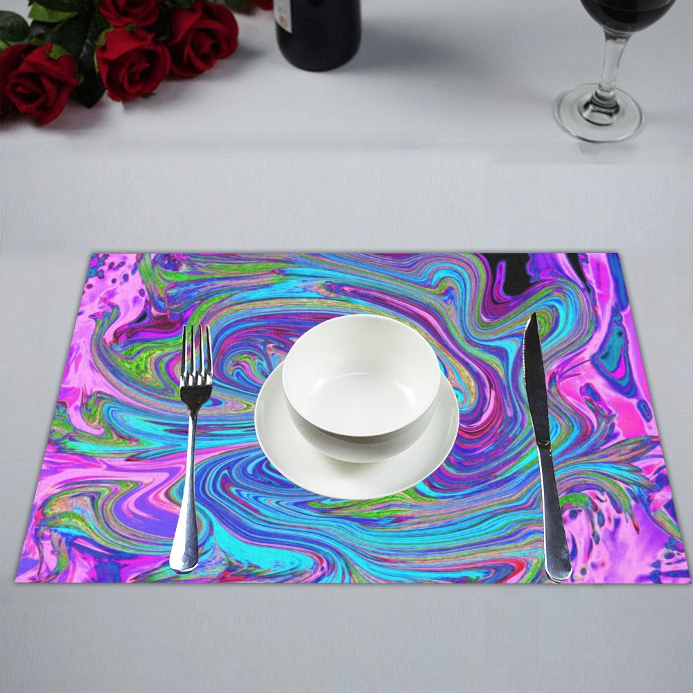 Cloth Placemats Set, Blue, Pink and Purple Groovy Abstract Retro Art