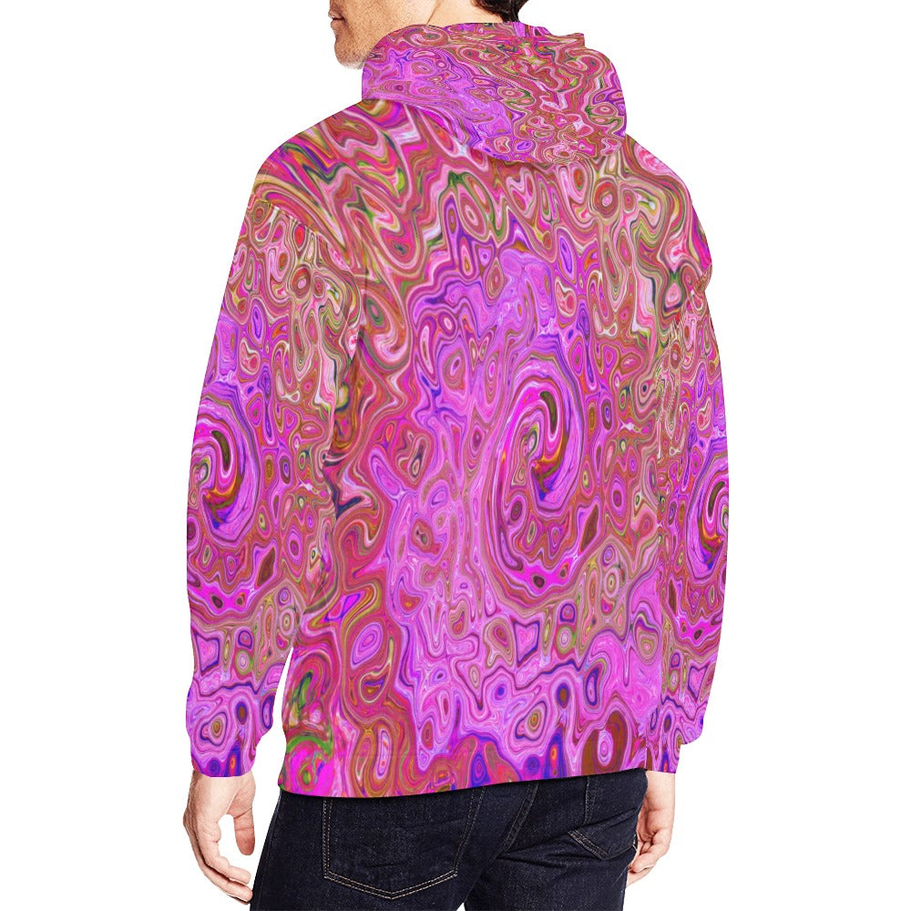 Hoodies for Men, Hot Pink Marbled Colors Abstract Retro Swirl