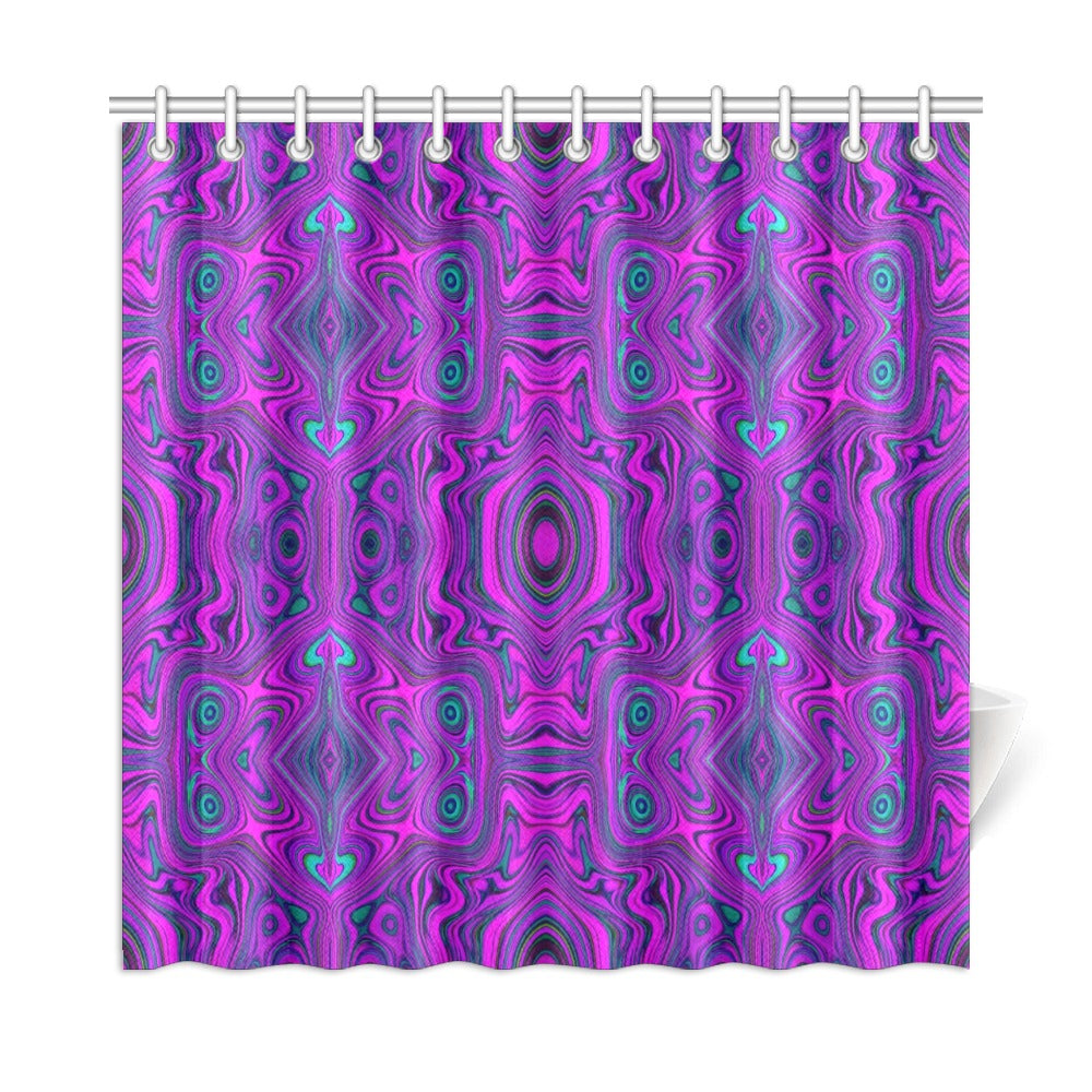 Shower Curtains, Trippy Retro Magenta and Black Abstract Pattern