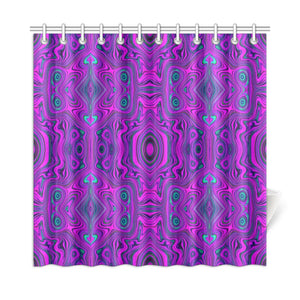 Shower Curtains, Trippy Retro Magenta and Black Abstract Pattern