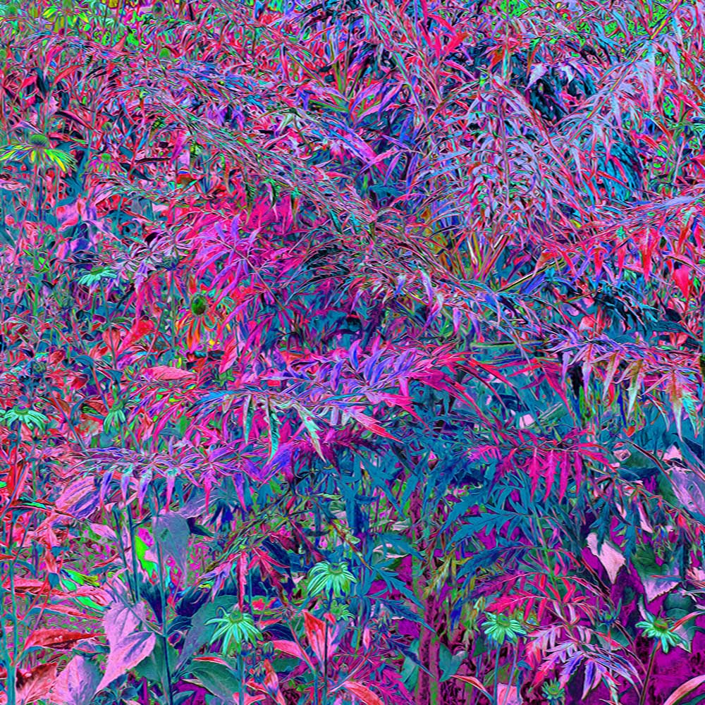 Capri Yoga Leggings for Women, Abstract Psychedelic Rainbow Colors Foliage Garden