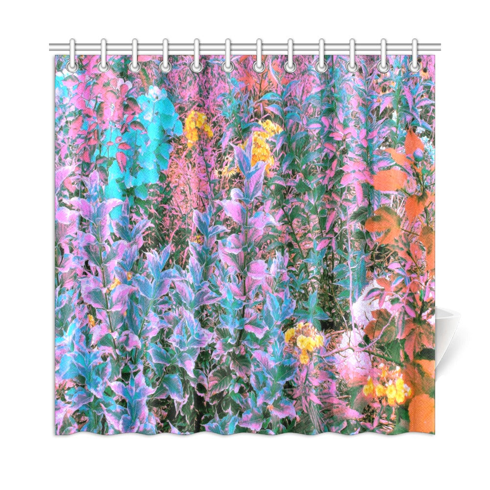 Shower Curtains, Abstract Coral, Pink, Green and Aqua Garden Foliage - 72 by 72"