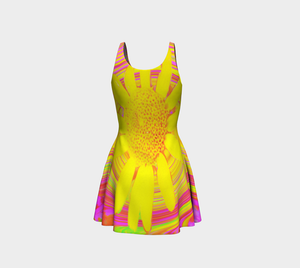 Fit and Flare Dresses, Yellow Sunflower on a Psychedelic Swirl