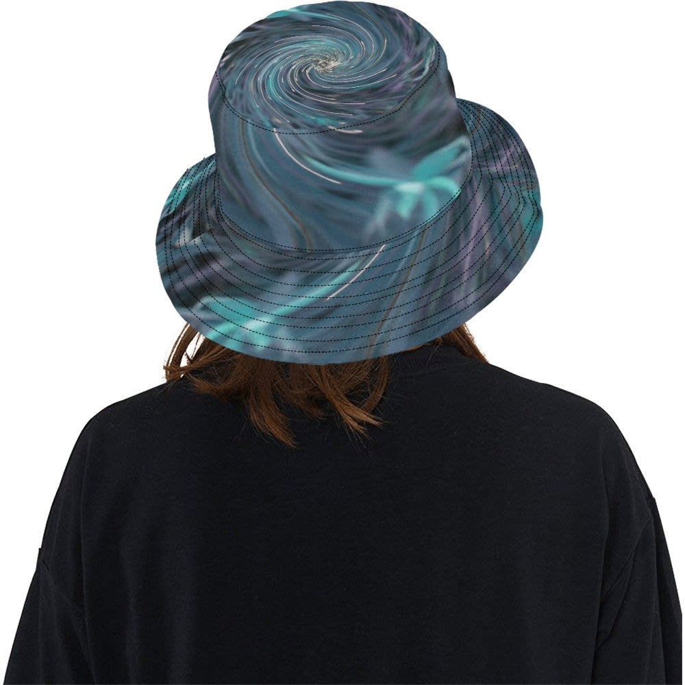 Bucket Hats - Cool Abstract Retro Black and Teal Cosmic Swirl