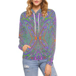Hoodies for Women, Abstract Trippy Purple, Orange and Lime Green Butterfly