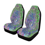 Car Seat Covers, Marbled Lime Green and Purple Abstract Retro Swirl