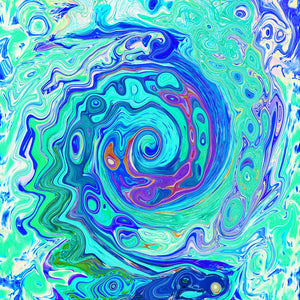 Yoga Shorts for Women, Groovy Abstract Ocean Blue and Green Liquid Swirl