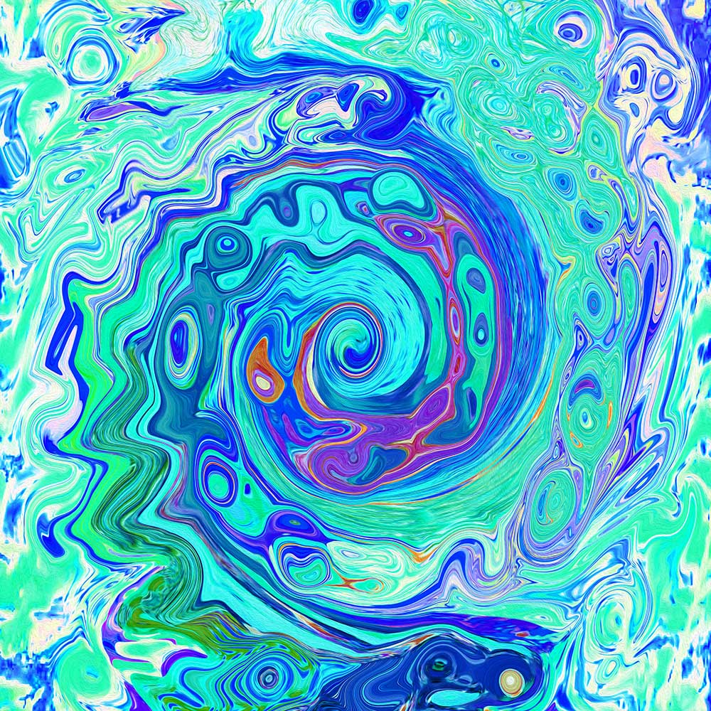 Men's Leggings, Groovy Abstract Ocean Blue and Green Liquid Swirl
