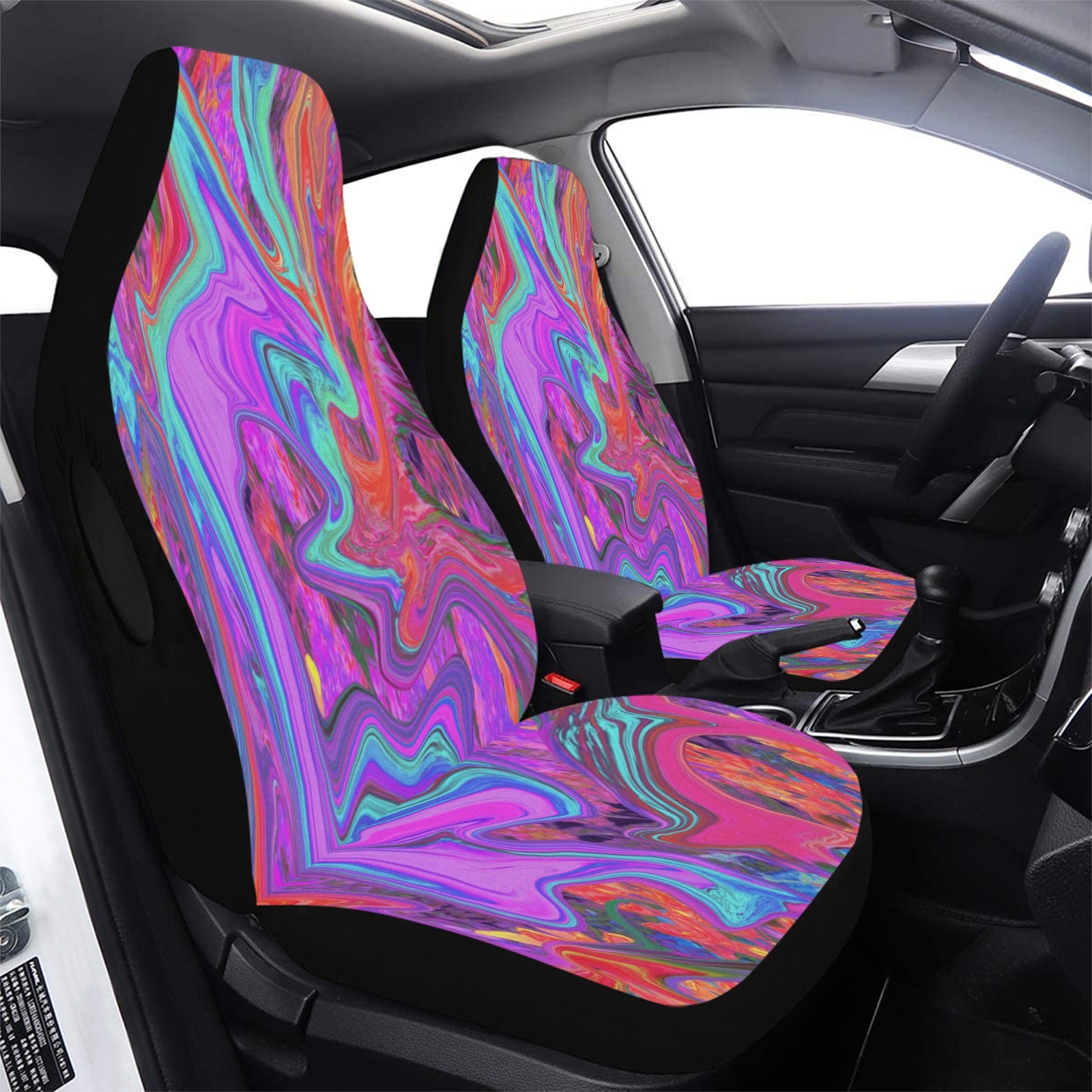 Colorful Car Seat Covers, Retro Purple, Blue and Orange Abstract Liquid Art