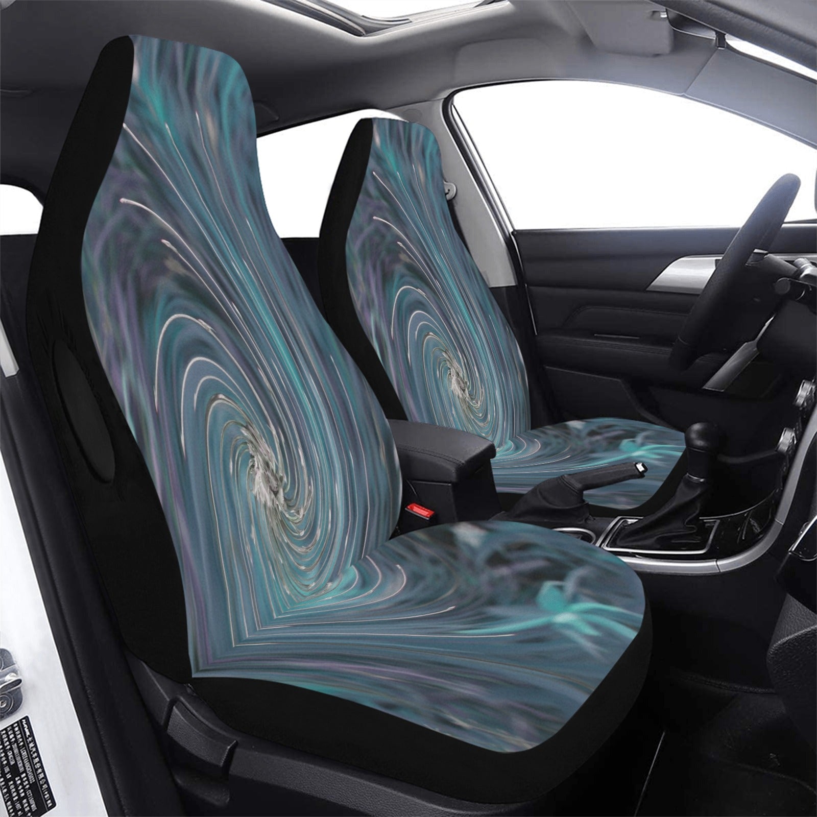 Car Seat Covers, Cool Abstract Retro Black and Teal Cosmic Swirl