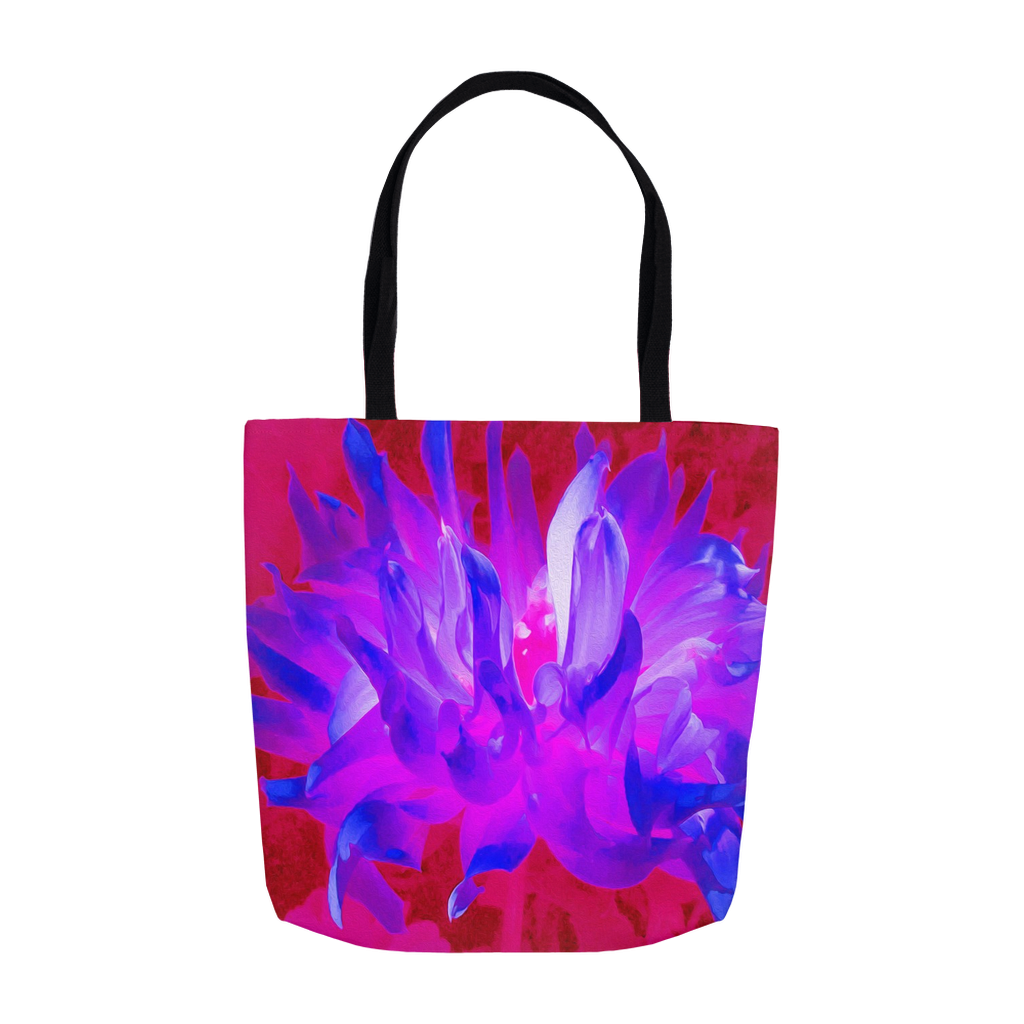 Tote Bags, Stunning Violet Blue and Hot Pink Cactus Dahlia