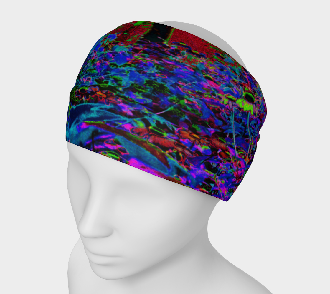 Wide Fabric Headbands, Psychedelic Crimson Red and Black Garden Sunrise
