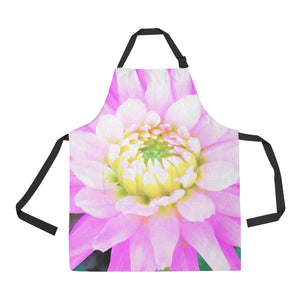 Apron with Pockets, Pretty Pink, White and Yellow Cactus Dahlia Macro