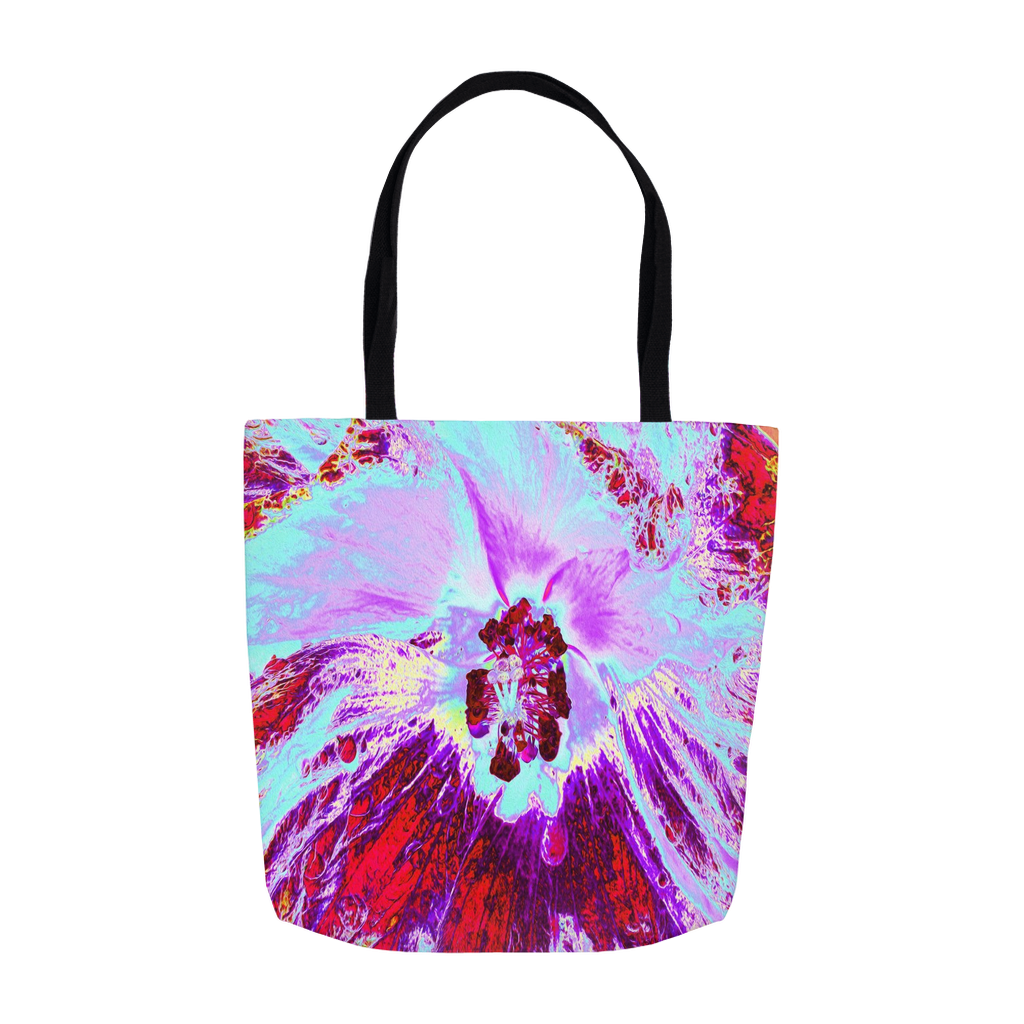 Tote Bags, Abstract Tropical Aqua and Purple Hibiscus Flower