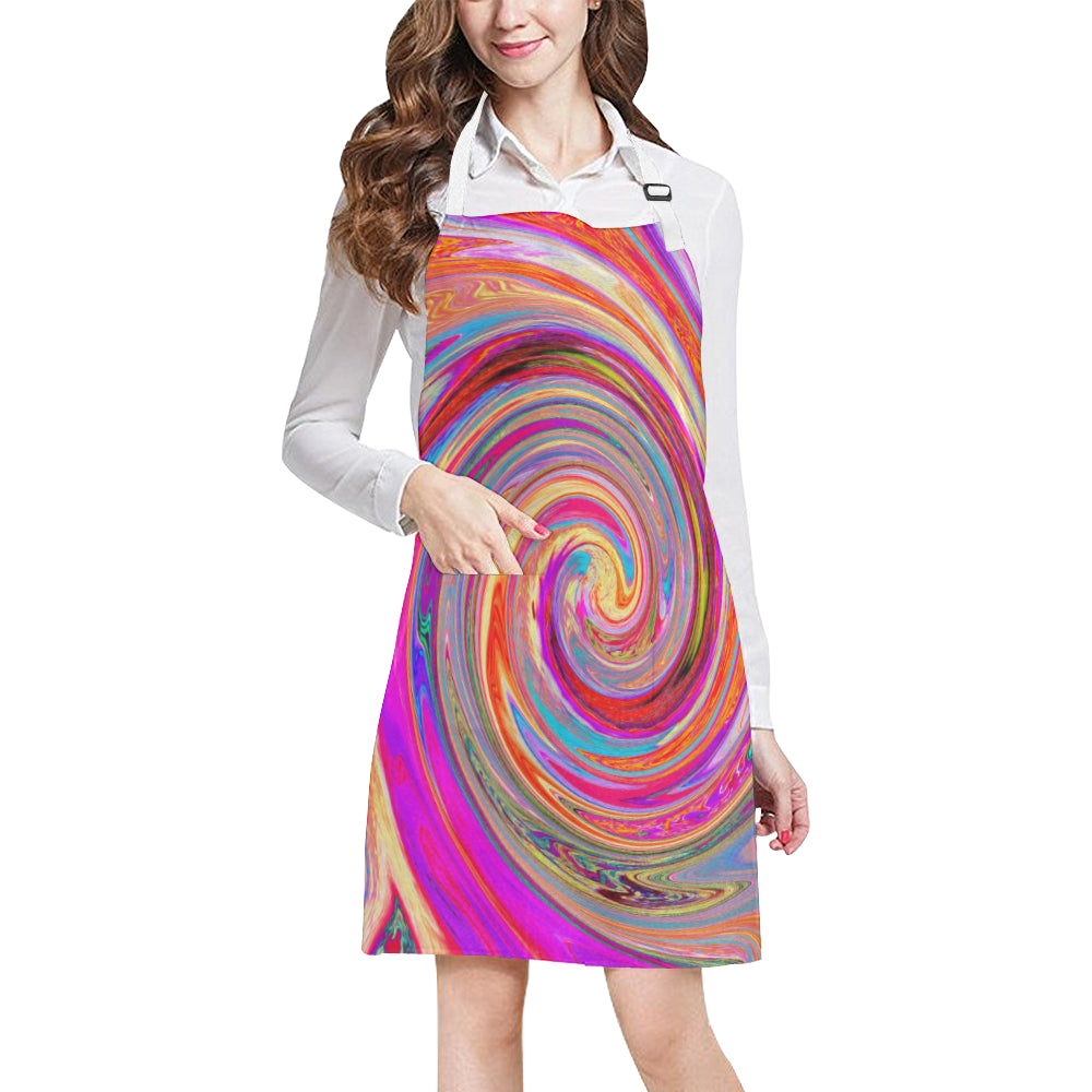 Apron with Pockets, Colorful Rainbow Swirl Retro Abstract Design