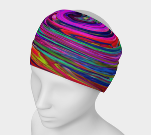 Wide Fabric Headband, Groovy Abstract Retro Magenta Dark Rainbow Swirl, Face Covering