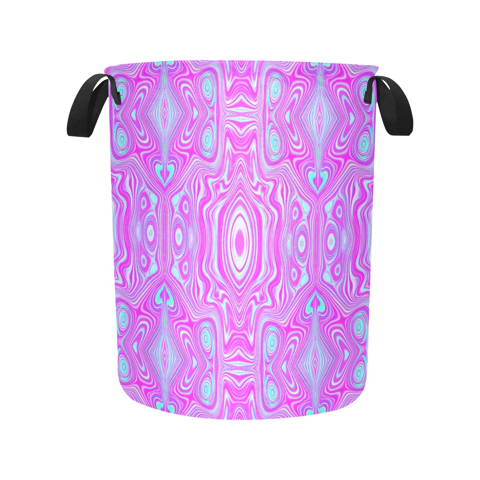 Fabric Laundry Basket with Handles, Trippy Hot Pink and Aqua Blue Abstract Pattern