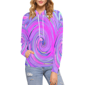 Hoodies for Women, Colorful Hot Pink and Purple Boho Hippie Swirl