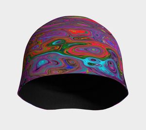 Beanie Hat, Psychedelic Groovy Magenta Retro Liquid Swirl