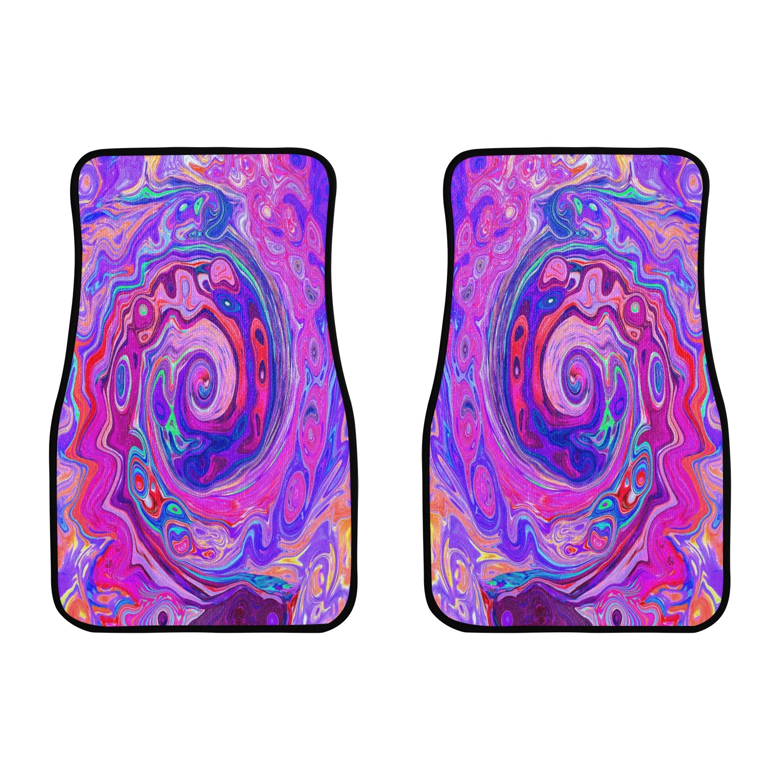 Car Floor Mats, Retro Purple and Orange Abstract Groovy Swirl - Front Set of Two