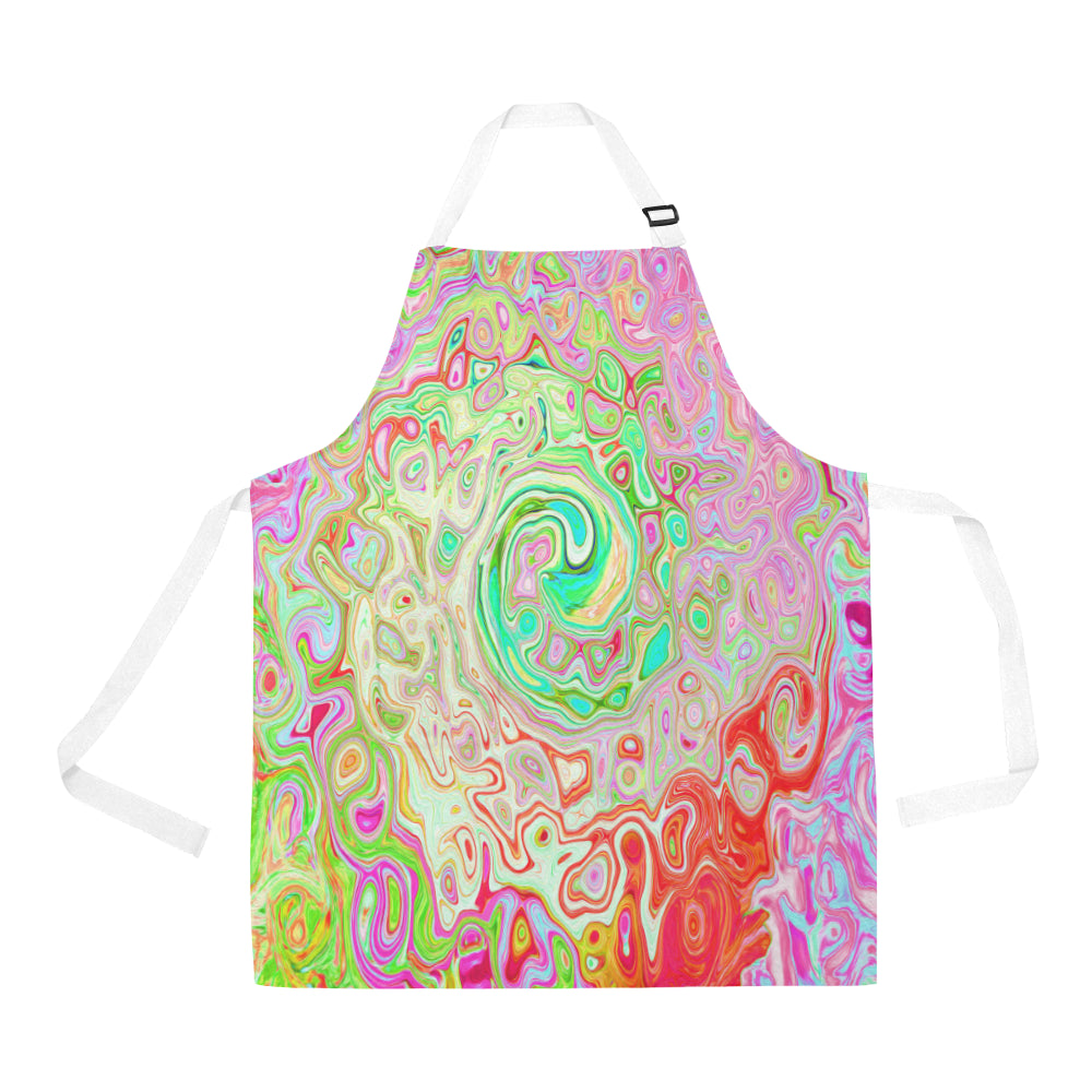 Apron with Pockets, Groovy Abstract Retro Pastel Green Liquid Swirl