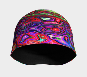 Beanie Hats, Watercolor Red Groovy Abstract Retro Liquid Swirl