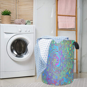 Fabric Laundry Basket with Handles, Magenta, Blue and Sea Foam Green Retro Swirl
