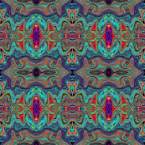 Men's Leggings, Wavy Sea Foam Green and Red Trippy Pattern