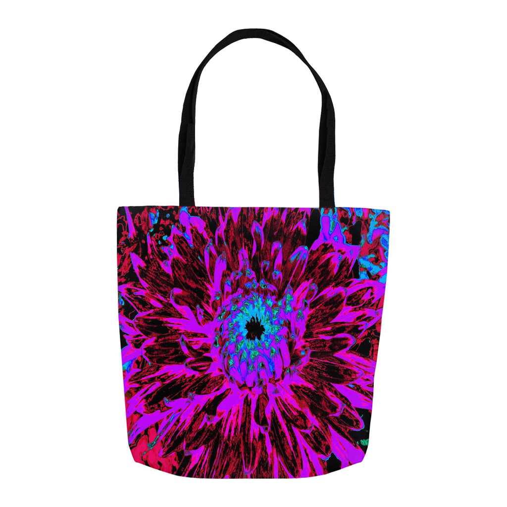 Tote Bags, Dramatic Crimson Red, Purple and Black Dahlia