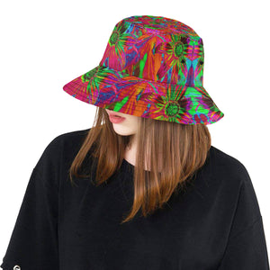 Bucket Hats, Psychedelic Groovy Red and Green Wildflowers