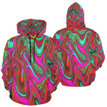 Hoodies for Men, Retro Groovy Magenta, Red and Blue Abstract Art