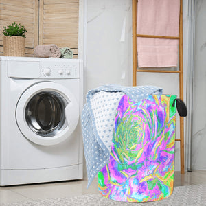 Fabric Laundry Basket with Handles, Rainbow Colors Fiesta Succulent Sedum Rosette