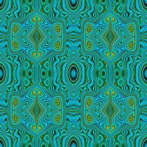 Midi Dress, Trippy Retro Turquoise Chartreuse Abstract Pattern