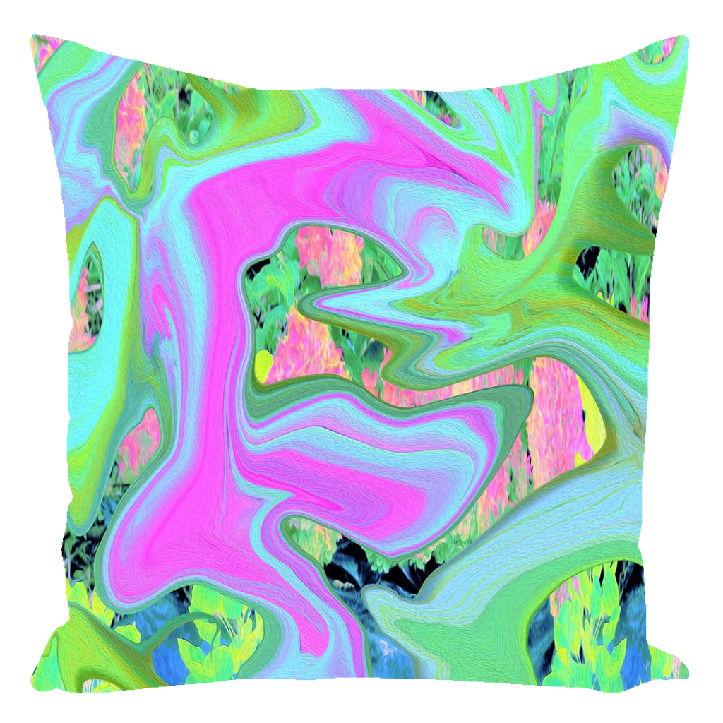 Decorative Throw Pillows - Retro Pink and Light Blue Liquid Art on Hydrangea