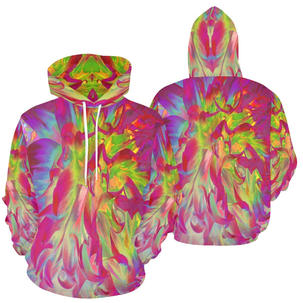 Hoodies for Women, Psychedelic Magenta and Yellow Dahlia Flower