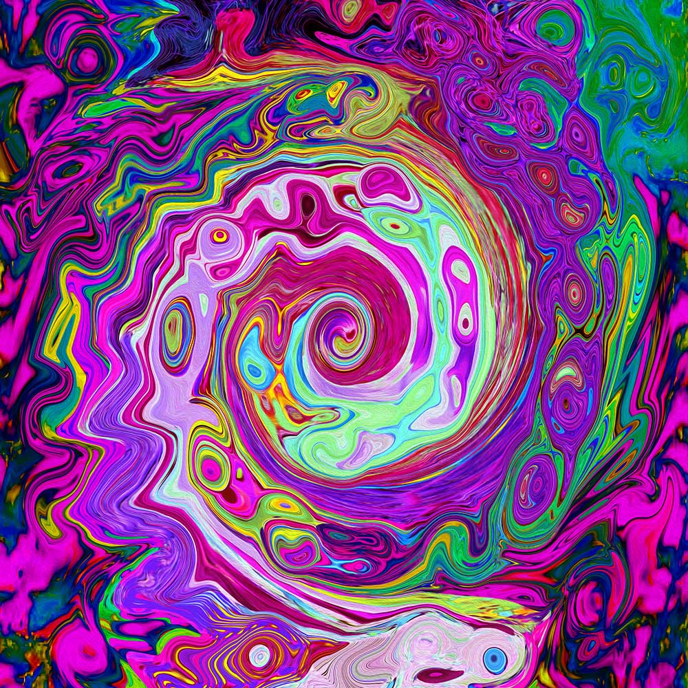 Bucket Hats, Groovy Abstract Retro Magenta Rainbow Swirl