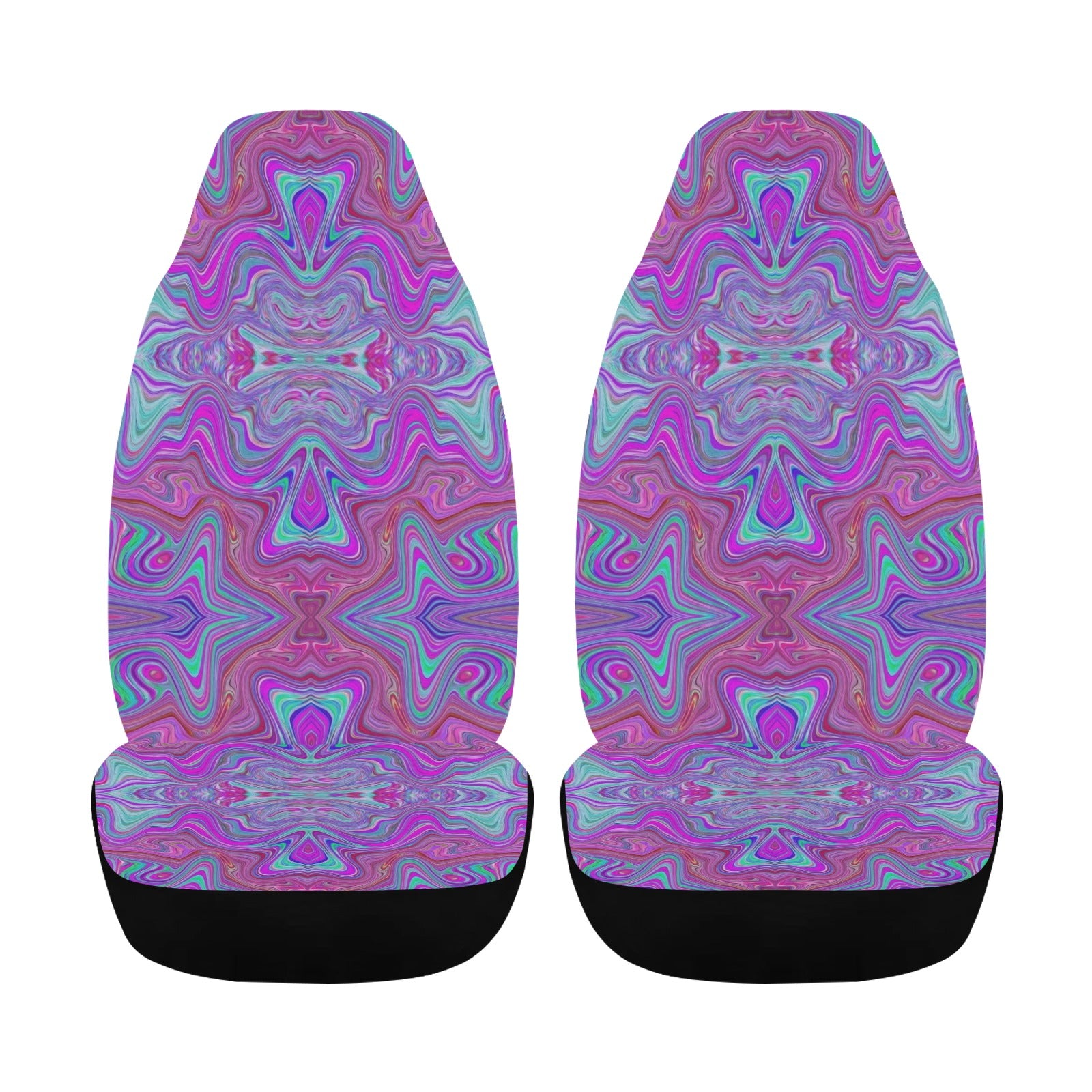 Colorful Car Seat Covers, Wavy Magenta and Green Trippy Marbled Pattern