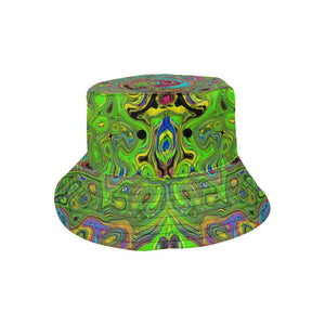 Groovy Abstract Retro Lime Green and Blue Swirl Bucket Hats
