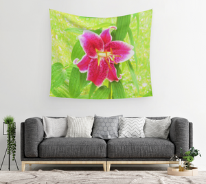Artsy Wall Tapestries, Pretty Deep Pink Stargazer Lily on Lime Green