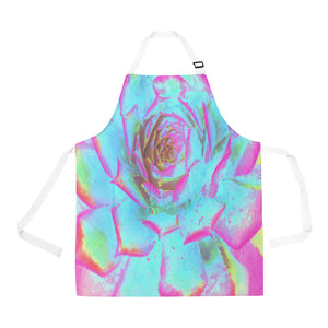 Apron with Pockets, Hot Pink and Blue Succulent Sedum Detail