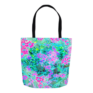 Tote Bags, Pretty Magenta and Royal Blue Garden Flowers