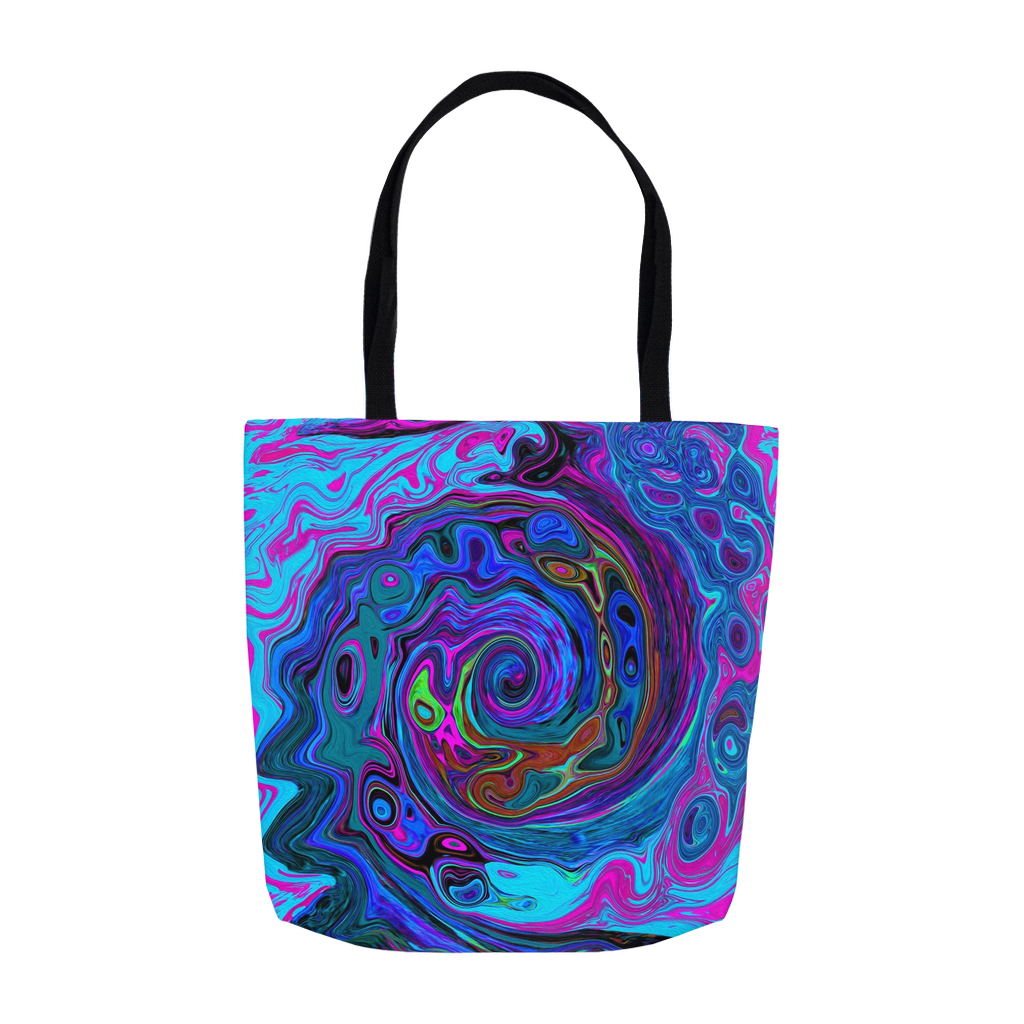 Tote Bags, Groovy Abstract Retro Blue and Purple Swirl