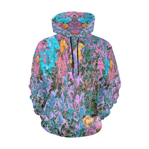 Hoodies for Women, Abstract Coral, Pink, Green and Aqua Garden Foliage