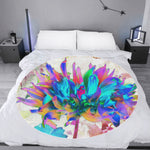 Round Fleece Blankets, Stunning Watercolor Rainbow Cactus Dahlia