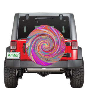 Spare Tire Covers, Colorful Rainbow Swirl Retro Abstract Design - Large