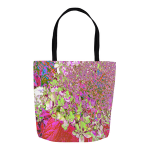 Tote Bags, Elegant Chartreuse Green, Pink and Blue Hydrangea