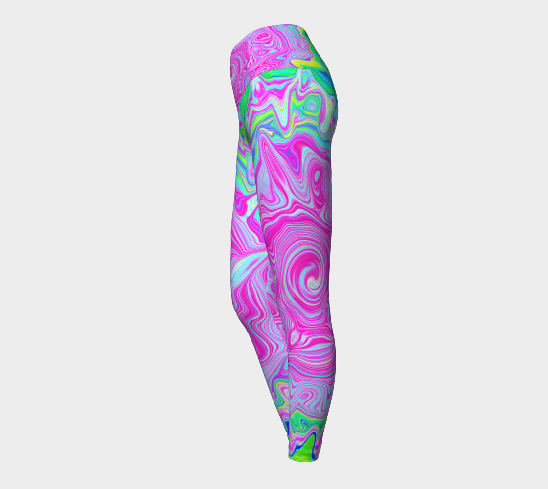 Artsy Yoga Leggings, Groovy Retro Abstract Hot Pink Liquid Art