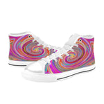 High Top Sneakers for Women, Colorful Rainbow Swirl Retro Abstract Design - White