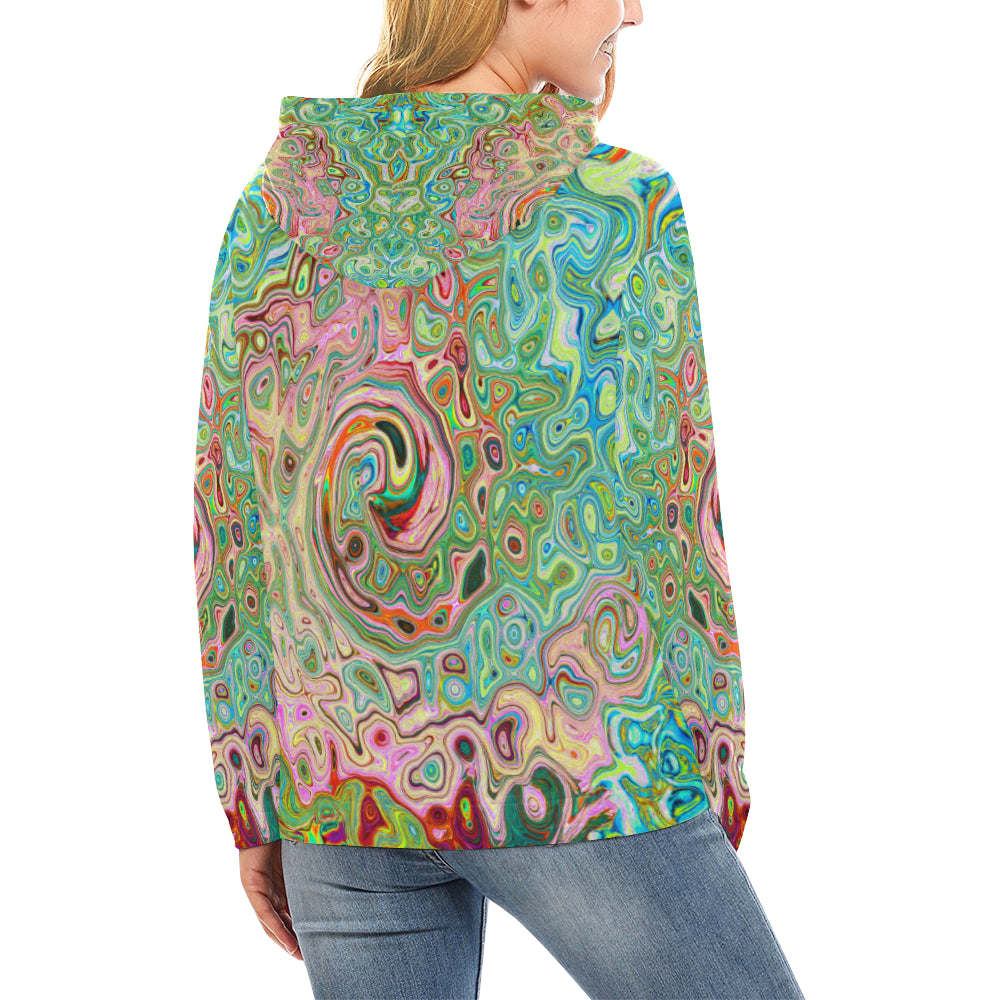 Hoodies for Women, Retro Groovy Abstract Colorful Rainbow Swirl